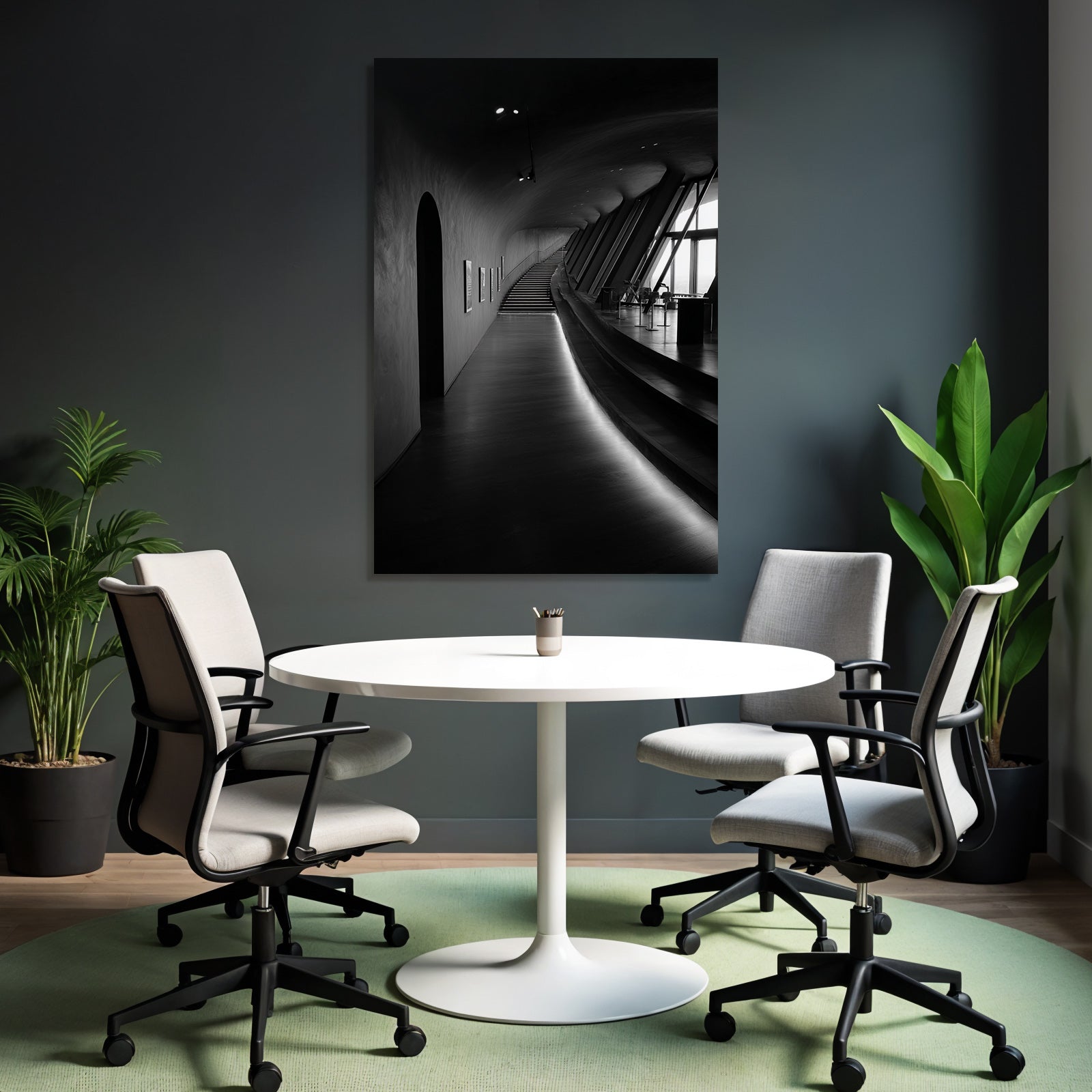 Modern Modern Interior View Curved Hallway And Staircase