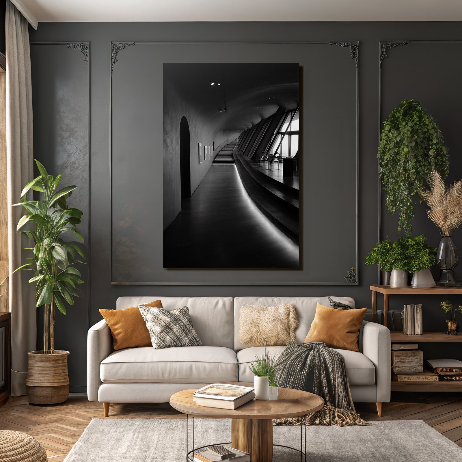 Modern Modern Interior View Curved Hallway And Staircase