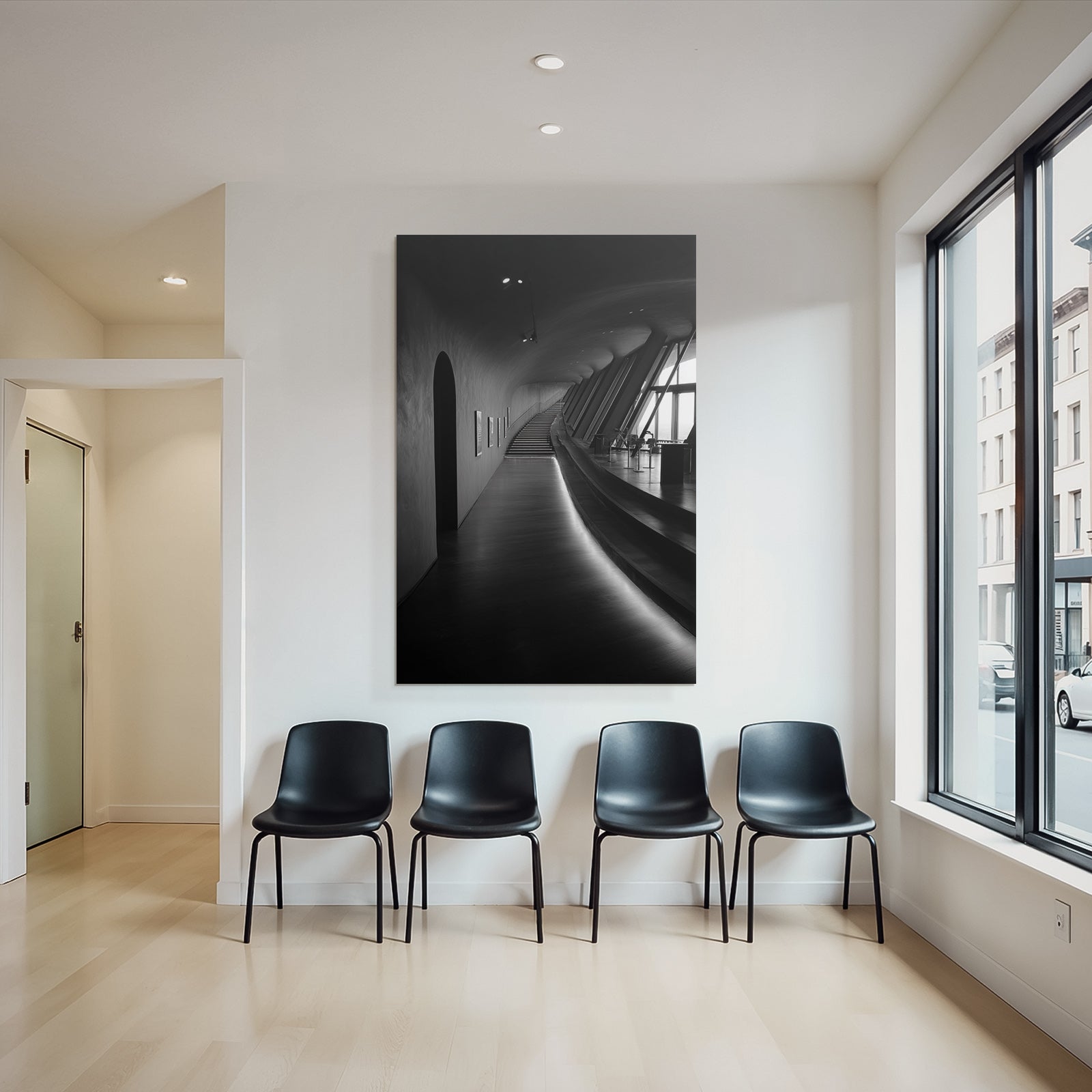 Modern Modern Interior View Curved Hallway And Staircase