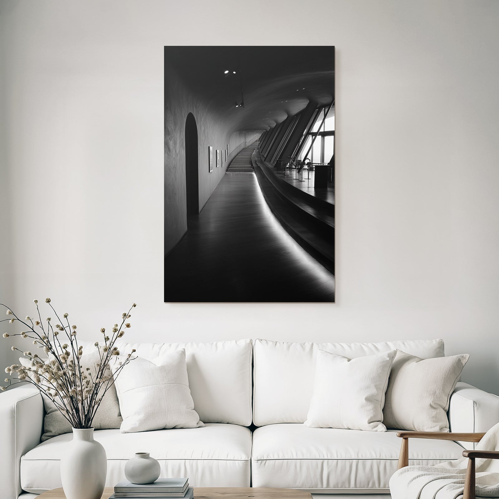 Modern Modern Interior View Curved Hallway And Staircase