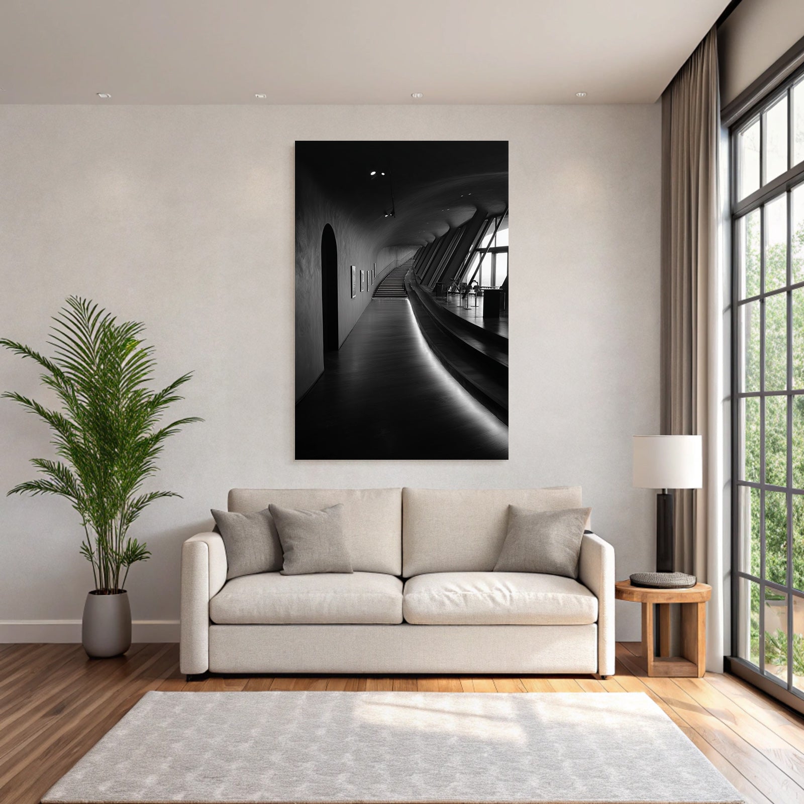 Modern Modern Interior View Curved Hallway And Staircase