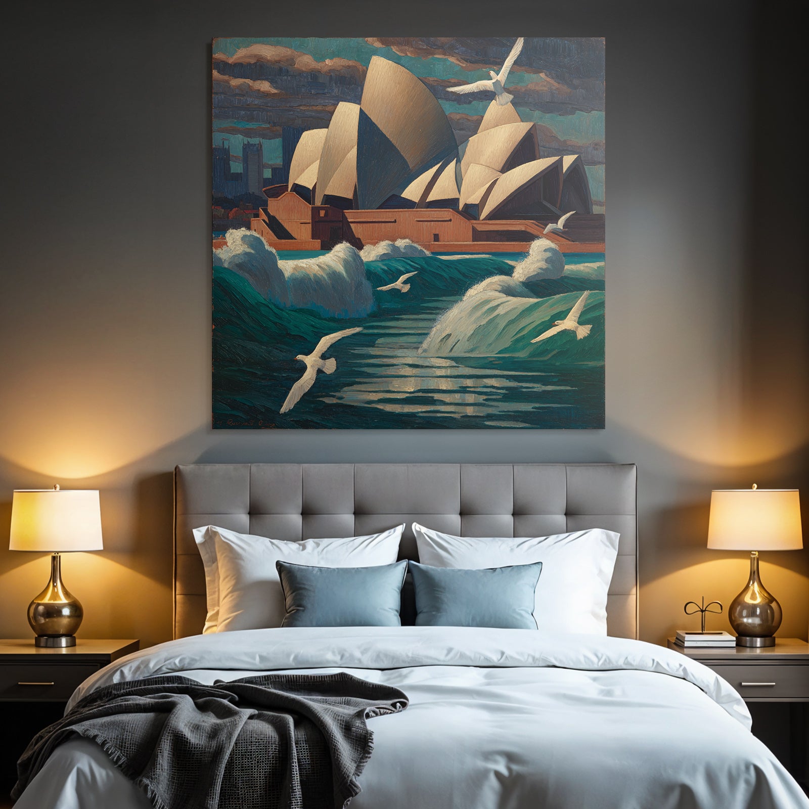 Modern Dramatic Seascape With Sydney Harbour And Bird In Flight