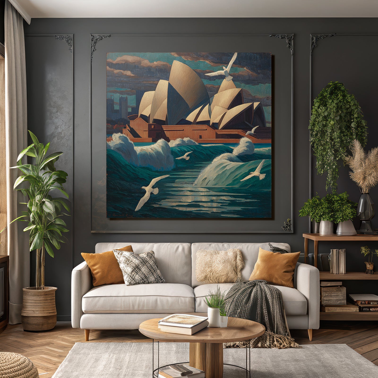 Modern Dramatic Seascape With Sydney Harbour And Bird In Flight