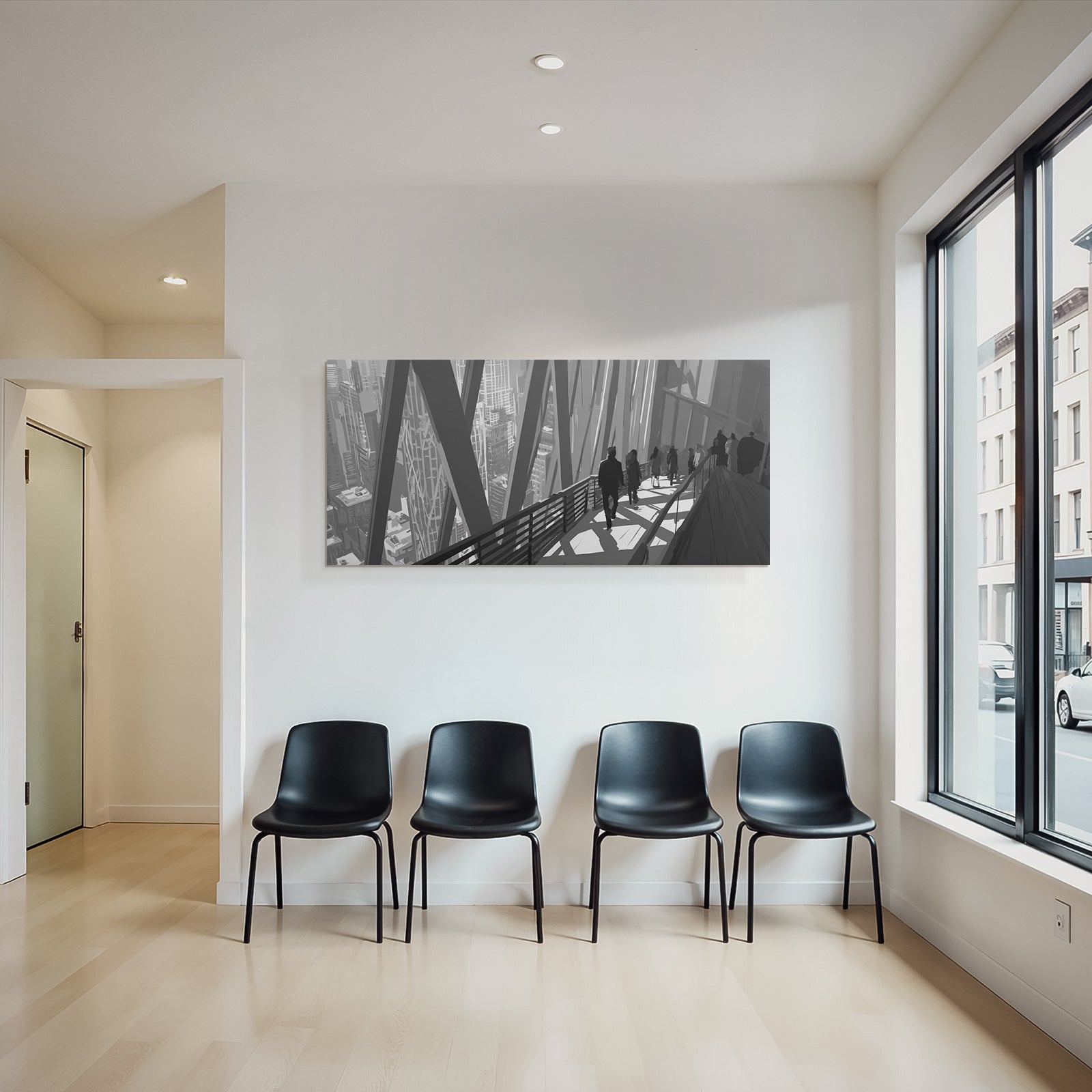 Modern Futuristic Cityscape With Terrace And Large Buildings