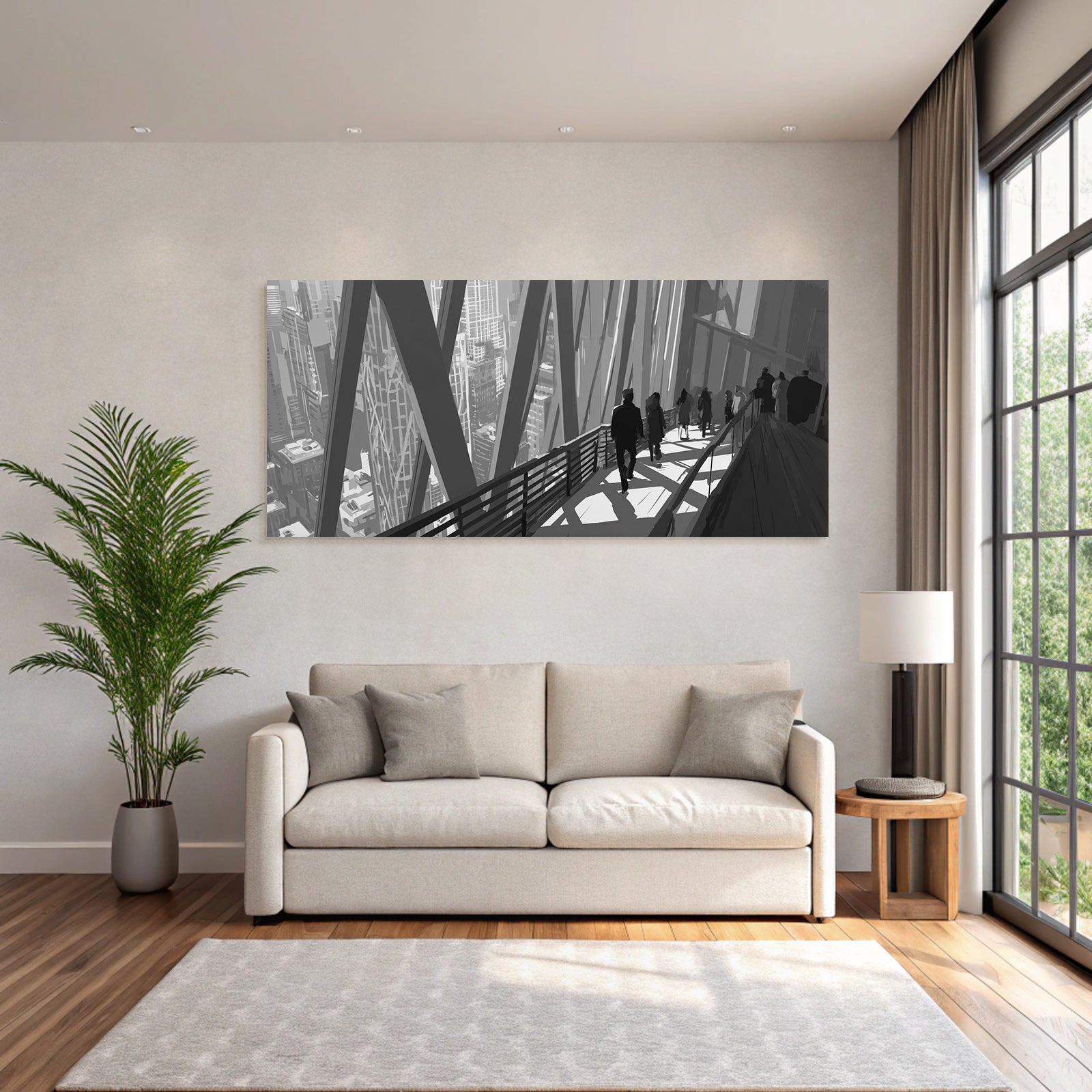 Modern Futuristic Cityscape With Terrace And Large Buildings