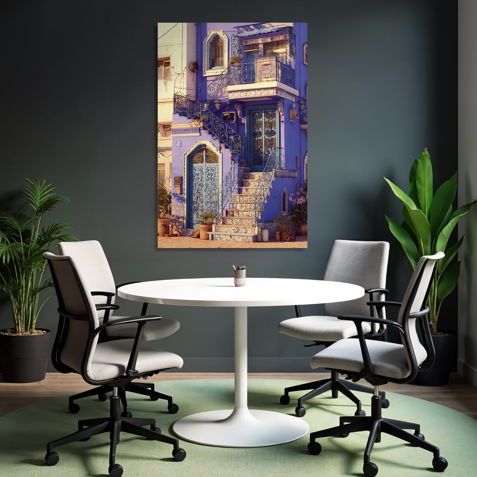 Blaüs Gebäude Mit Verzierten Balconys Und Türen