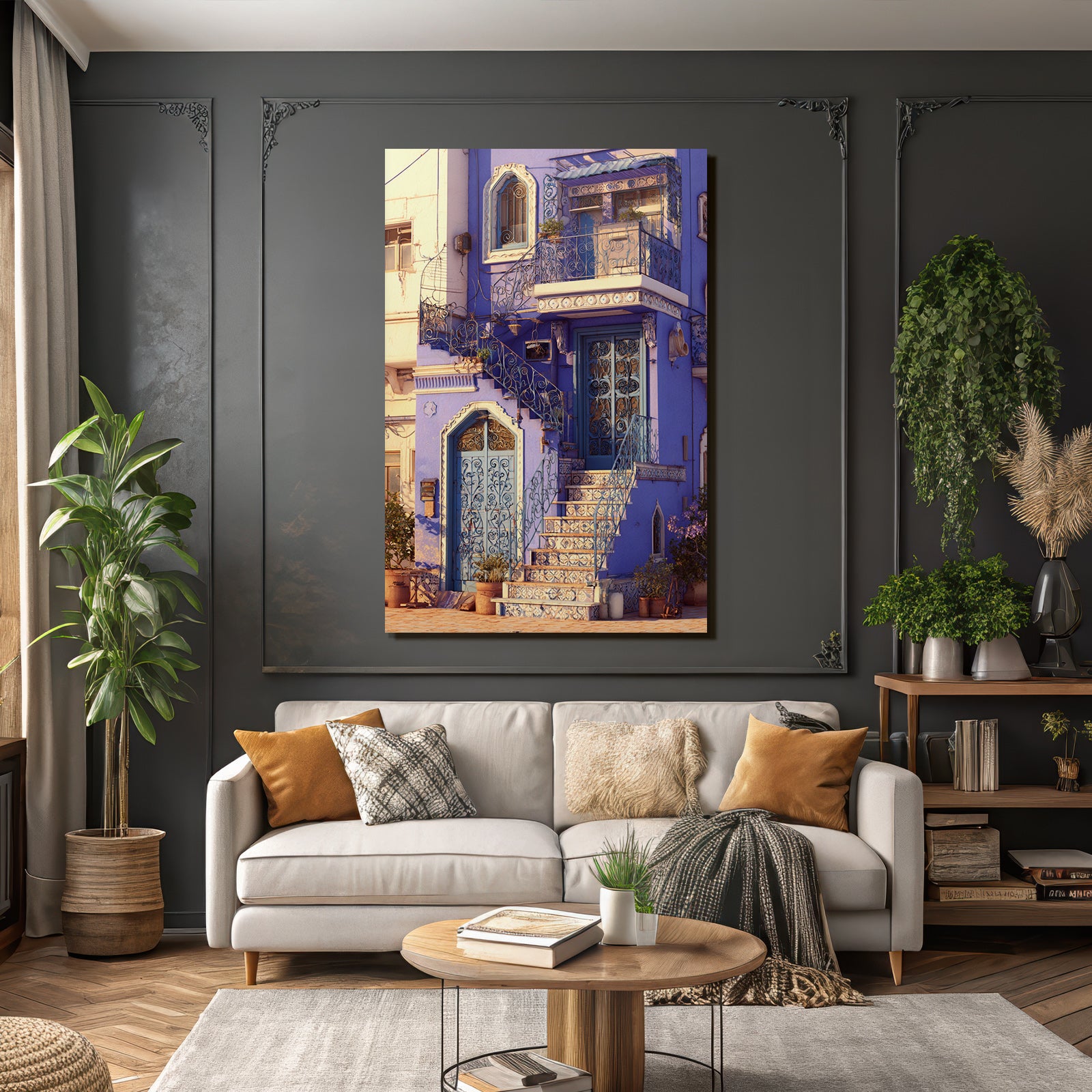 Blaüs Gebäude Mit Verzierten Balconys Und Türen