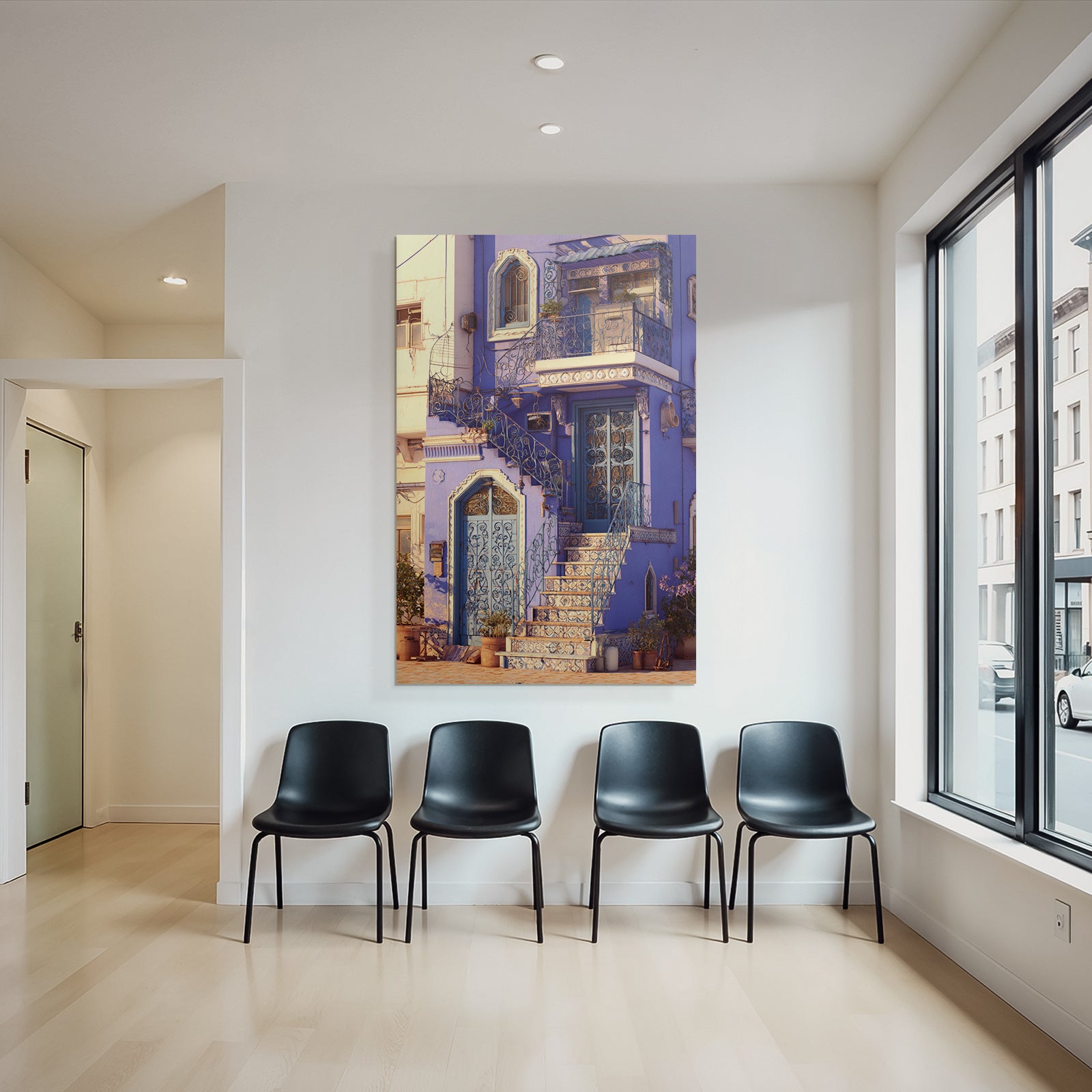 Blaüs Gebäude Mit Verzierten Balconys Und Türen