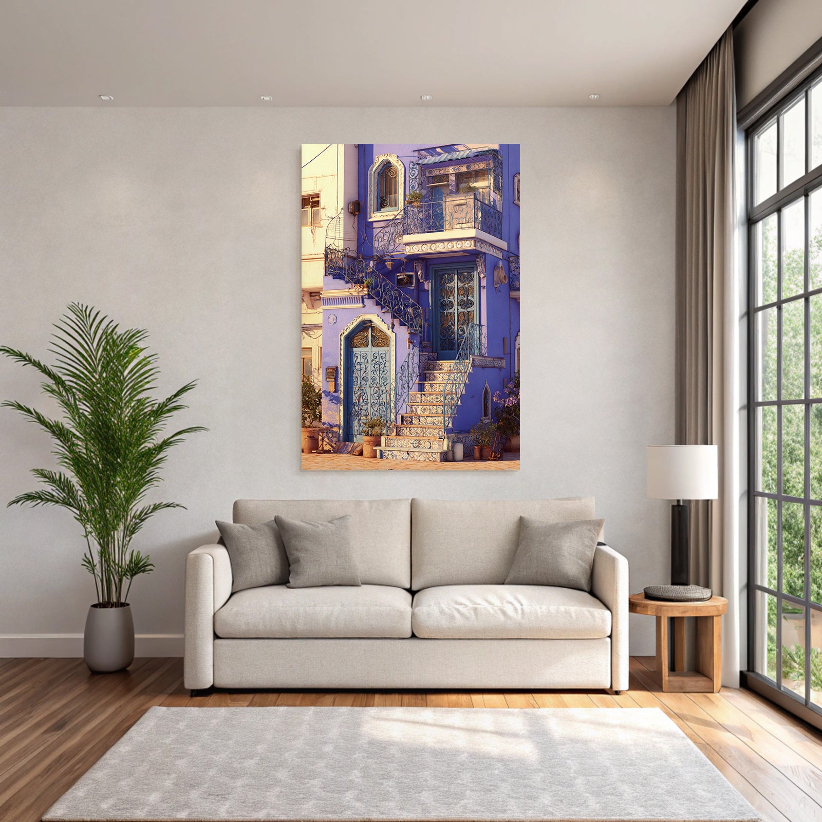 Blaüs Gebäude Mit Verzierten Balconys Und Türen