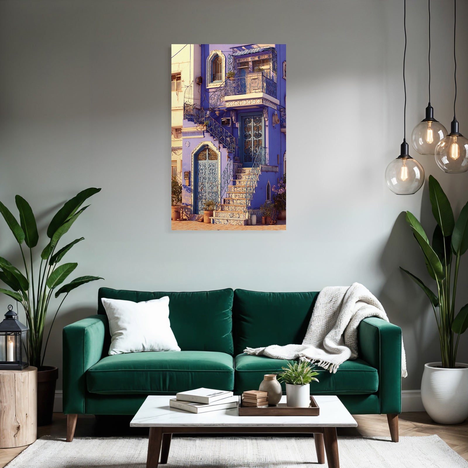 Blaüs Gebäude Mit Verzierten Balconys Und Türen