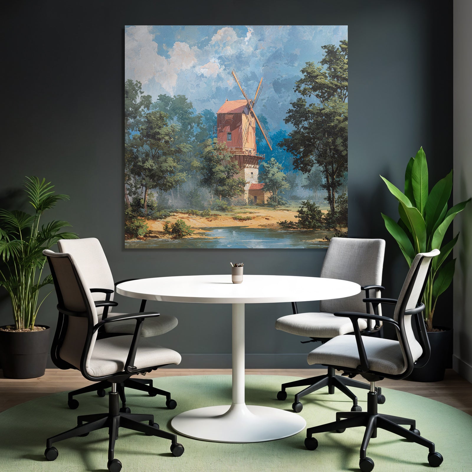 Wohnliche Landschaft Mit Windmühle Und Gewässer