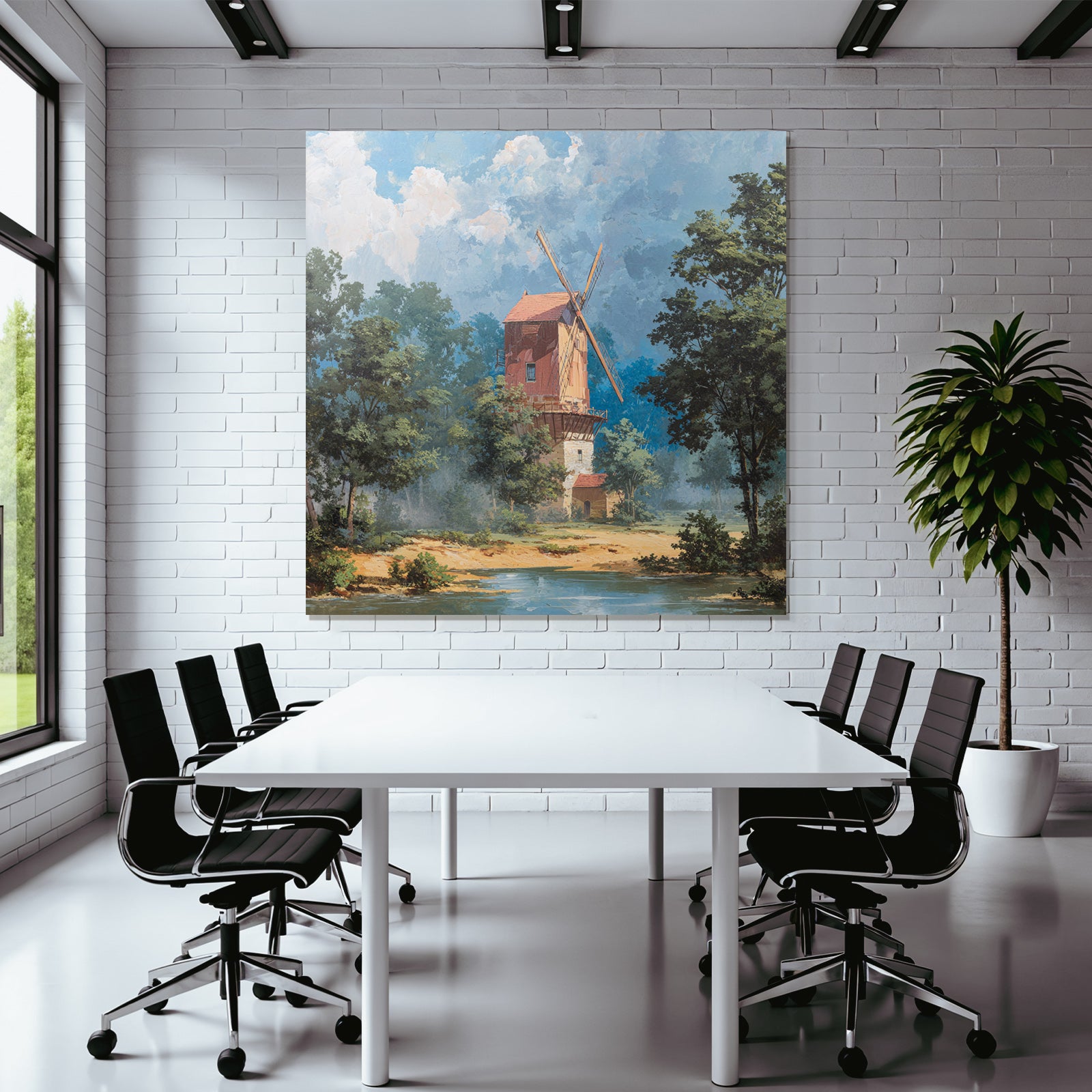 Wohnliche Landschaft Mit Windmühle Und Gewässer