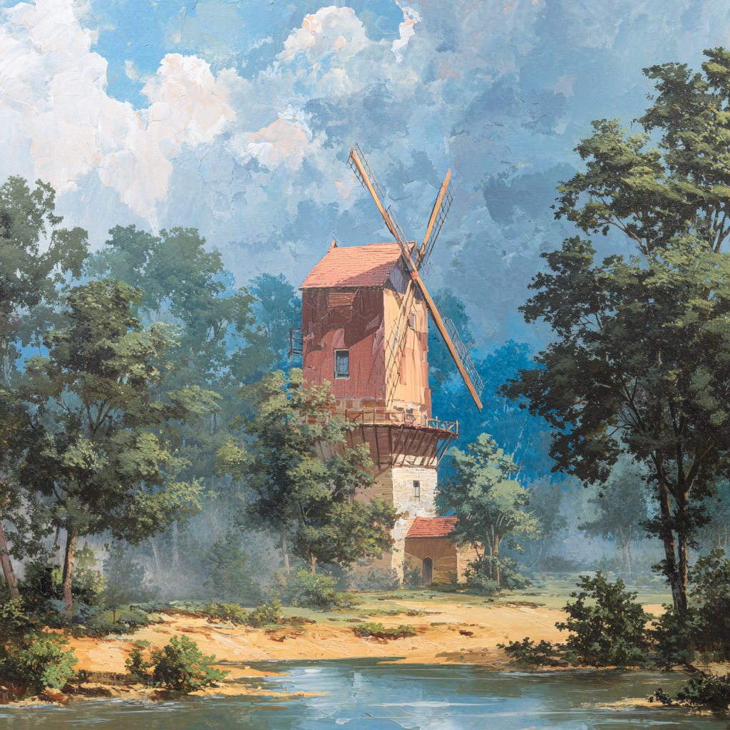 Wohnliche Landschaft Mit Windmühle Und Gewässer | Windmuehlen Leuchttuerme Bruecken | Architektur