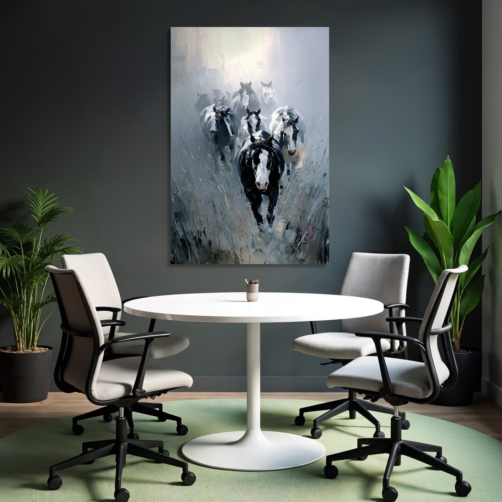 Schwarze Und Weisse Kuehe Im Nebel Landschaft Impressionistisch