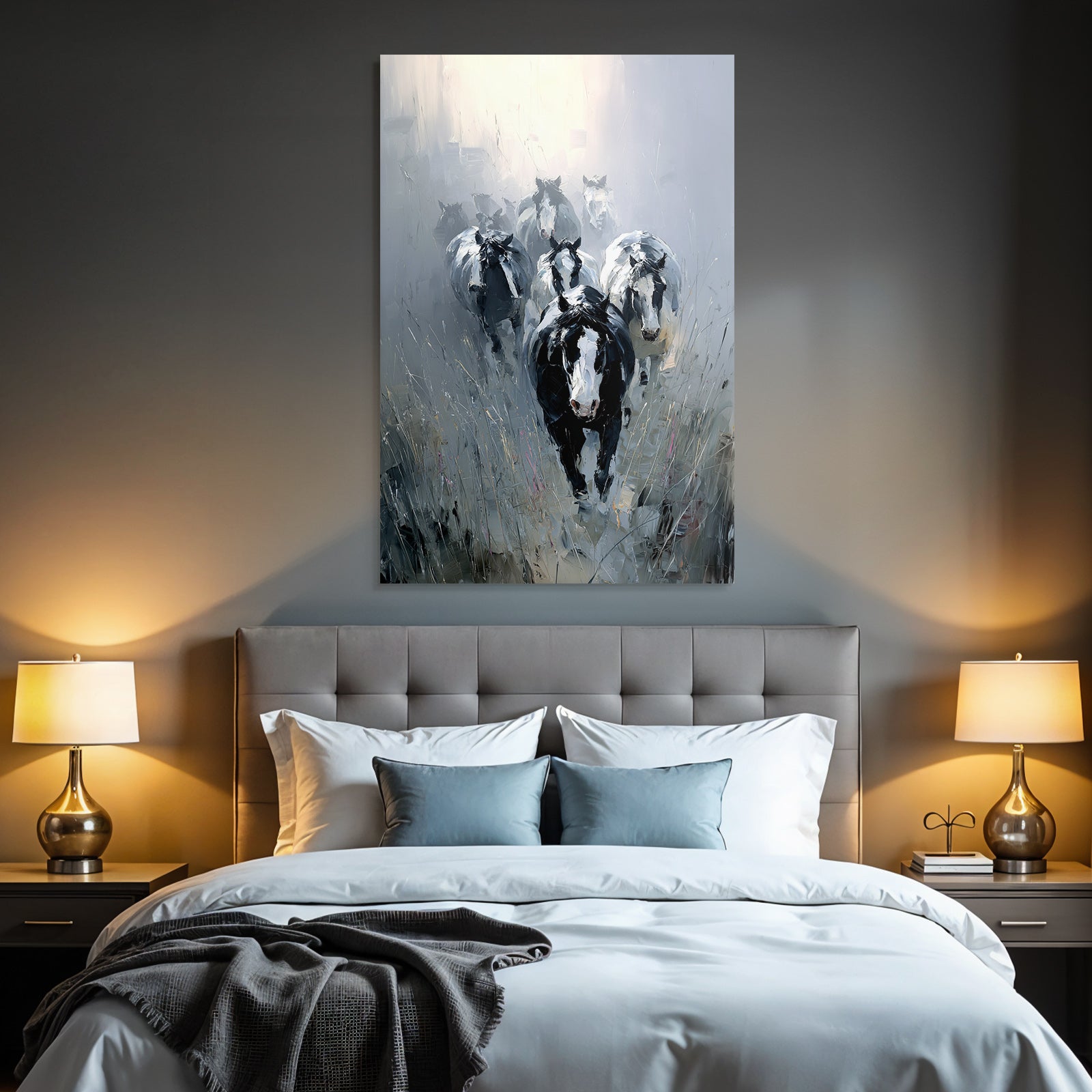 Schwarze Und Weisse Kuehe Im Nebel Landschaft Impressionistisch