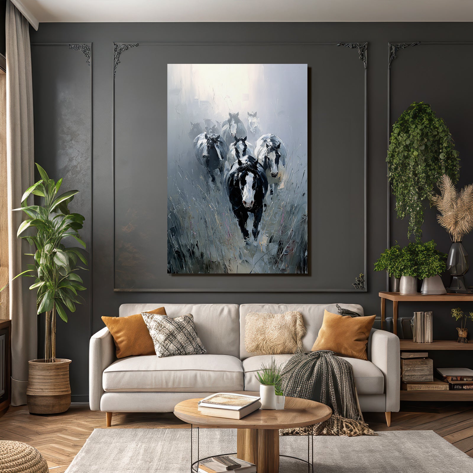 Schwarze Und Weisse Kuehe Im Nebel Landschaft Impressionistisch