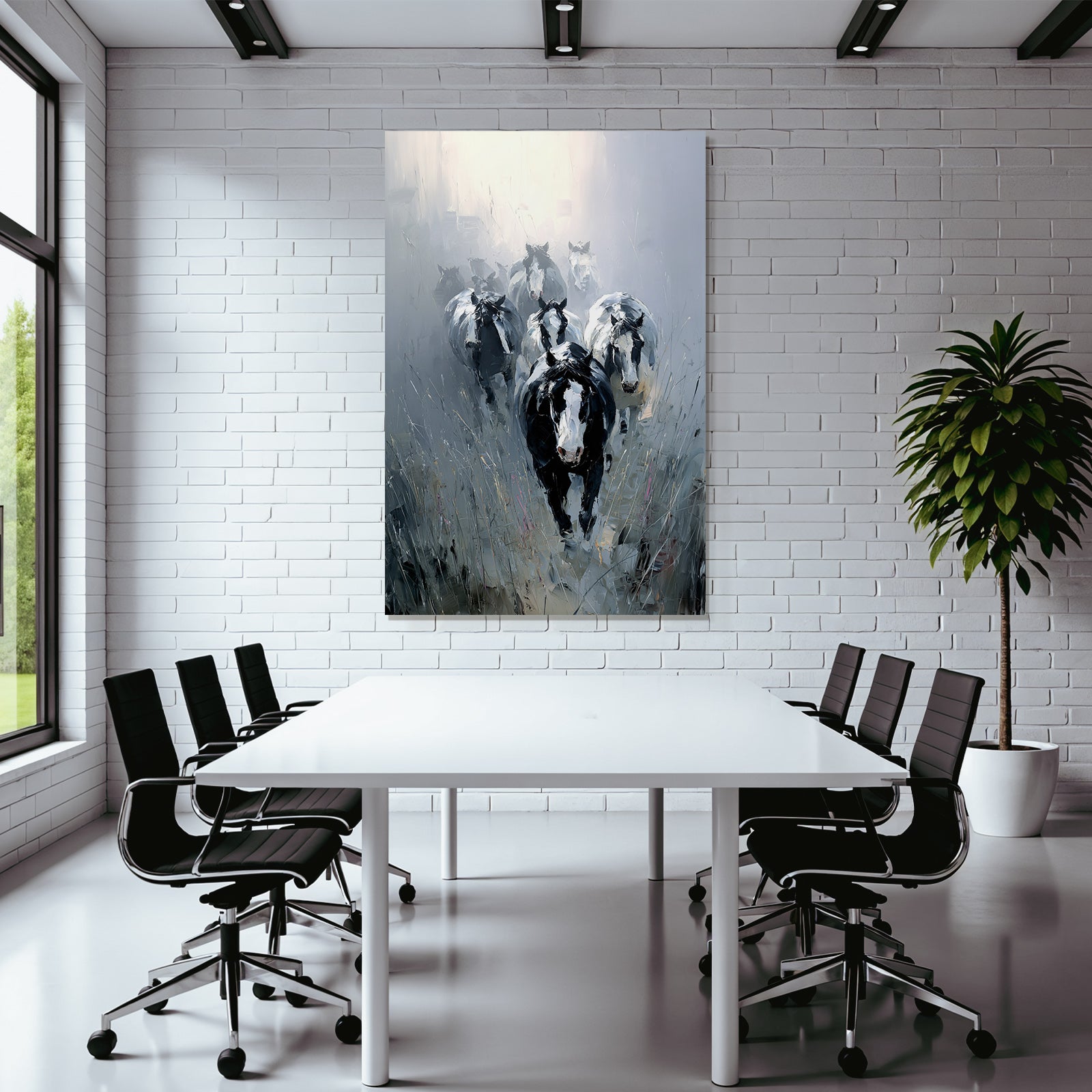 Schwarze Und Weisse Kuehe Im Nebel Landschaft Impressionistisch