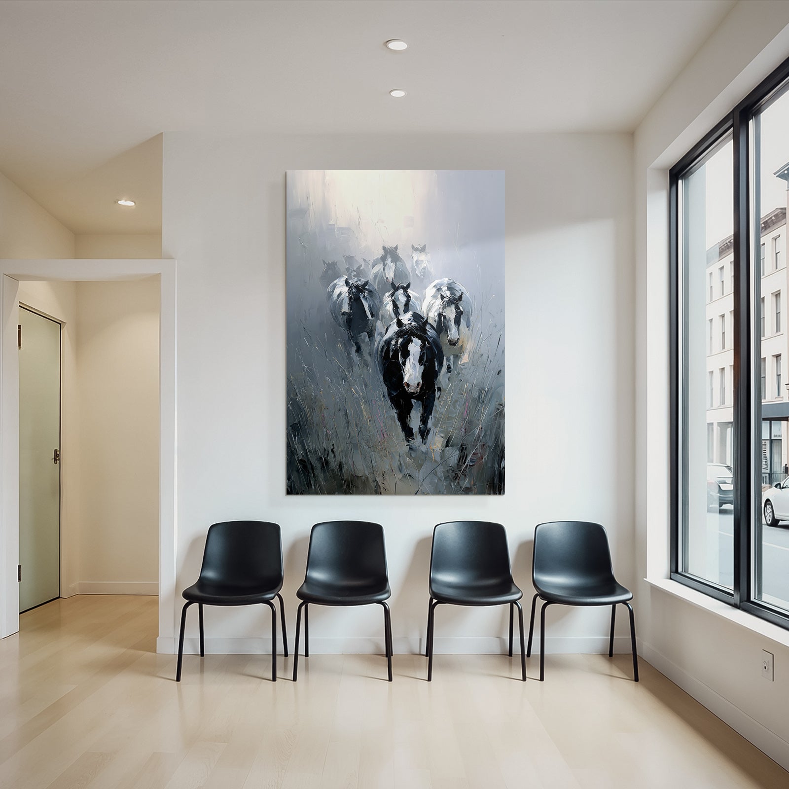 Schwarze Und Weisse Kuehe Im Nebel Landschaft Impressionistisch