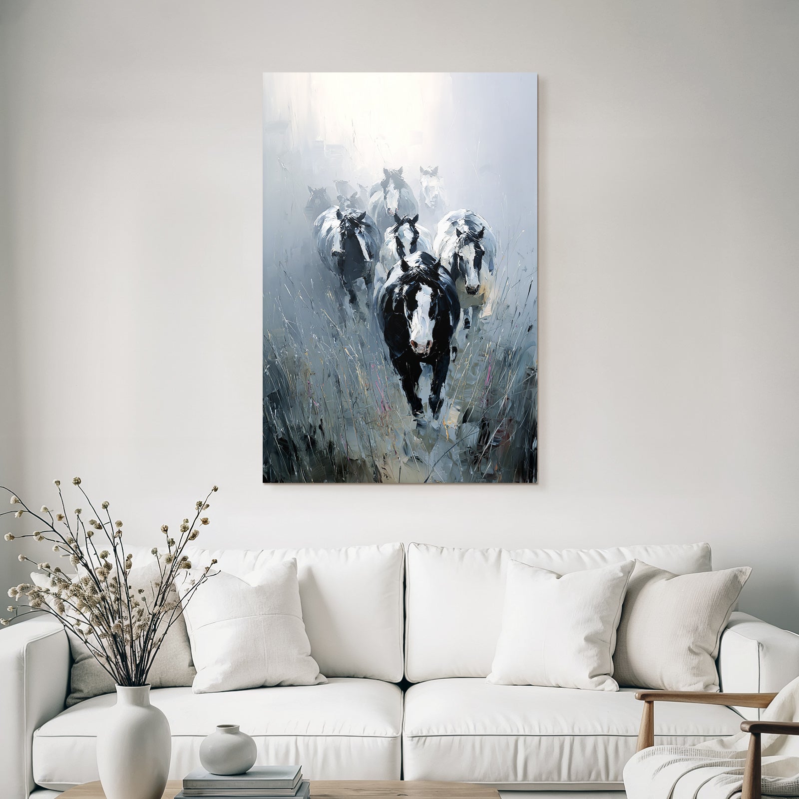 Schwarze Und Weisse Kuehe Im Nebel Landschaft Impressionistisch