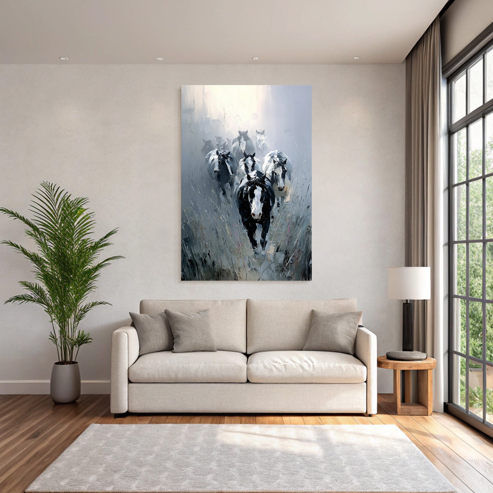 Schwarze Und Weisse Kuehe Im Nebel Landschaft Impressionistisch