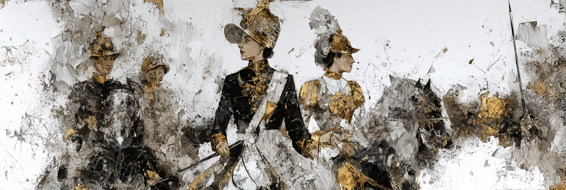 Kuenstlerische Darstellung Militaer Uniformen Reiter Abstrahierte Texturen Farben | Grandeur Chic | Einrichtungsstile