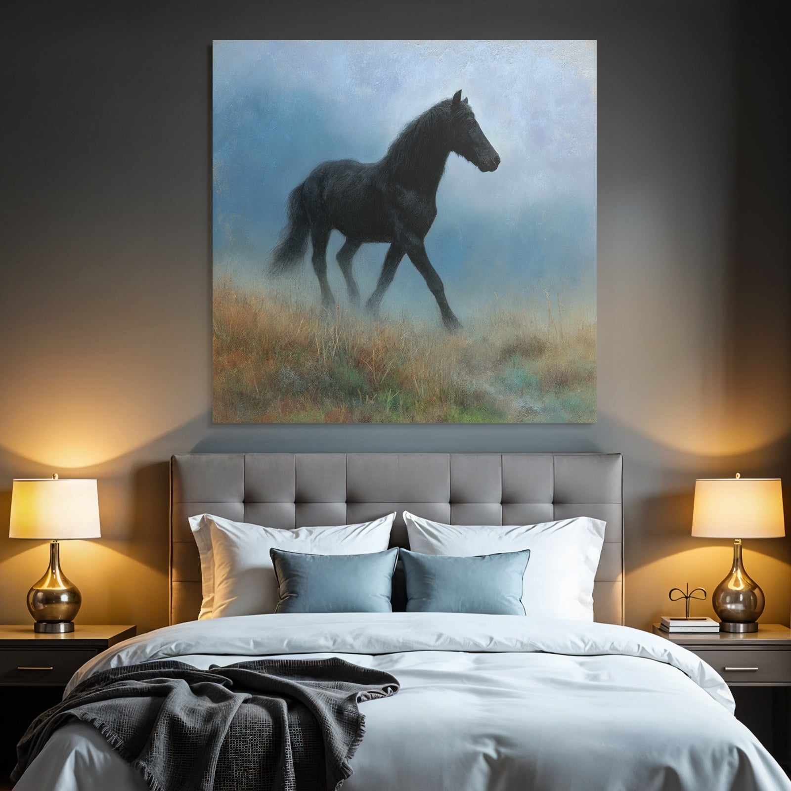 Schwarzes Pferd Im Nebel