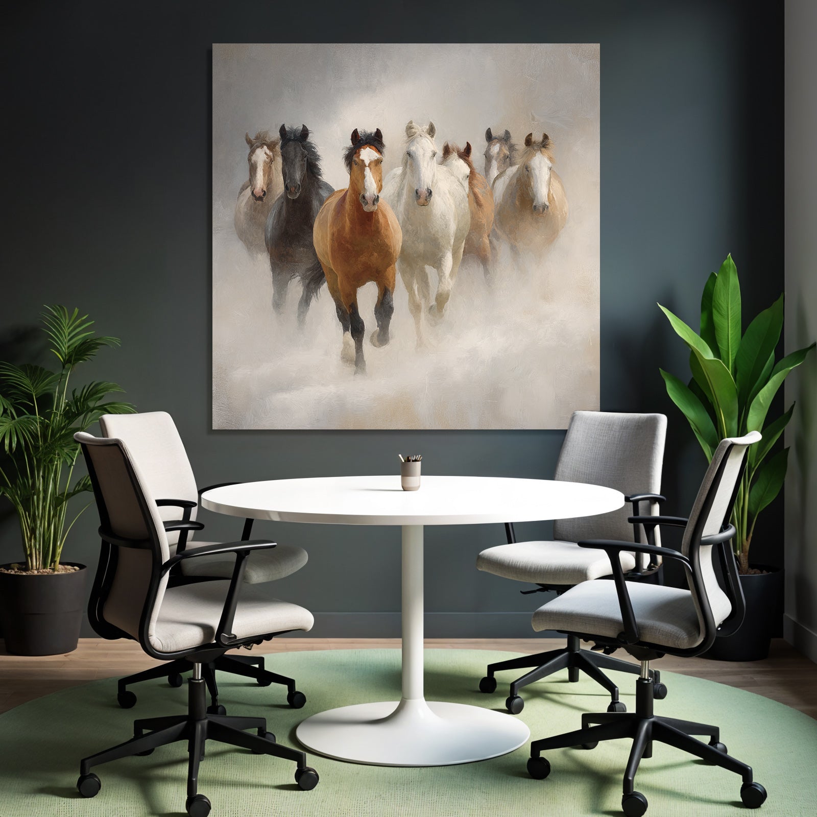 Sechs Pferde Im Nebel