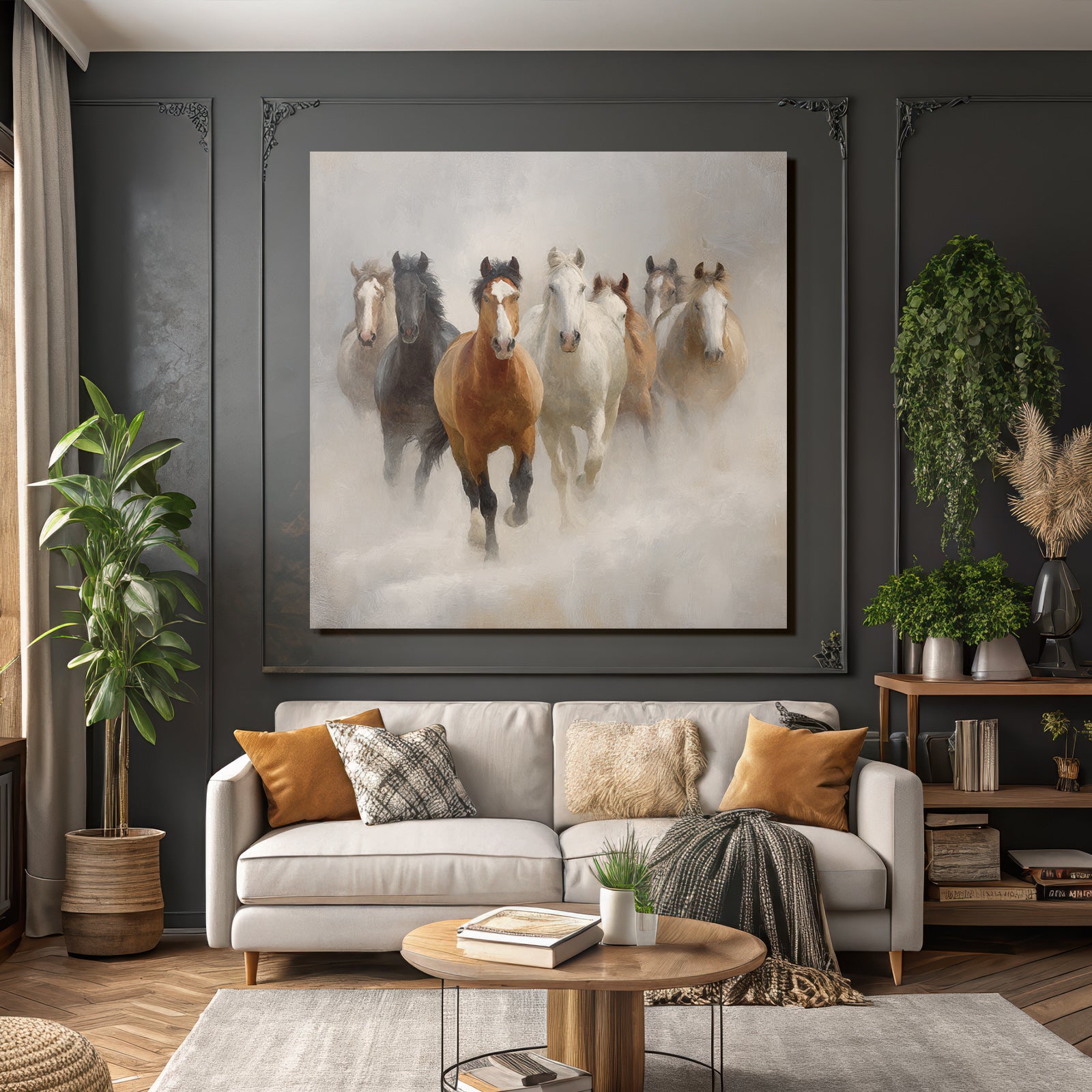 Sechs Pferde Im Nebel