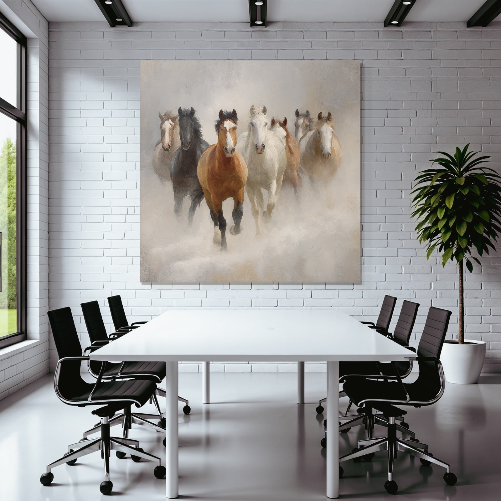 Sechs Pferde Im Nebel