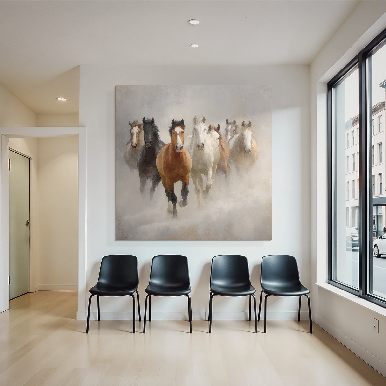 Sechs Pferde Im Nebel