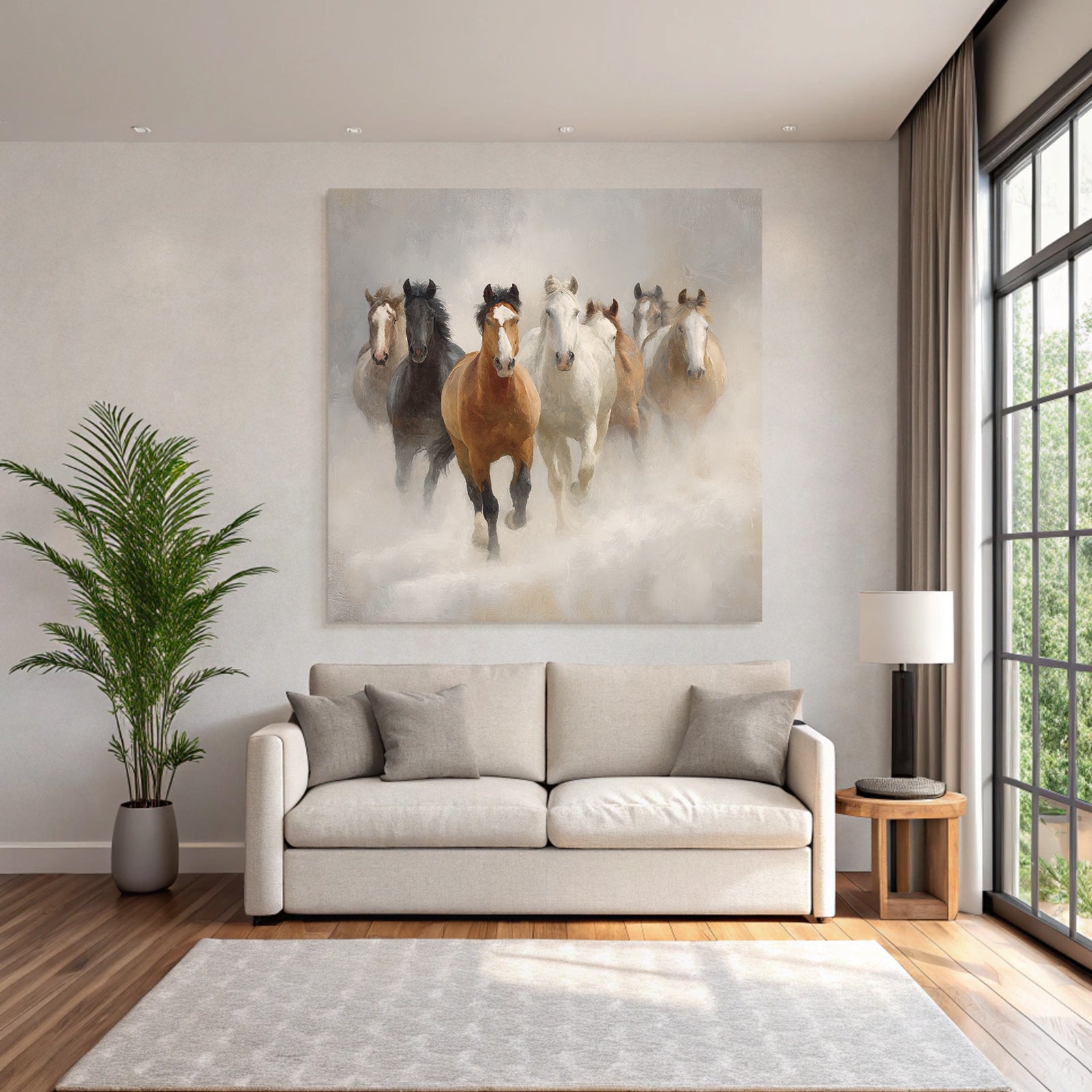 Sechs Pferde Im Nebel