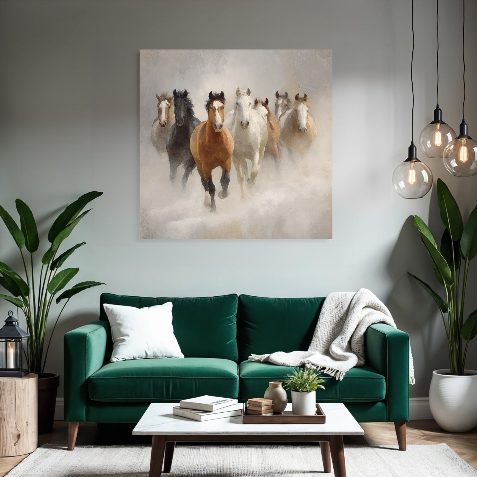 Sechs Pferde Im Nebel