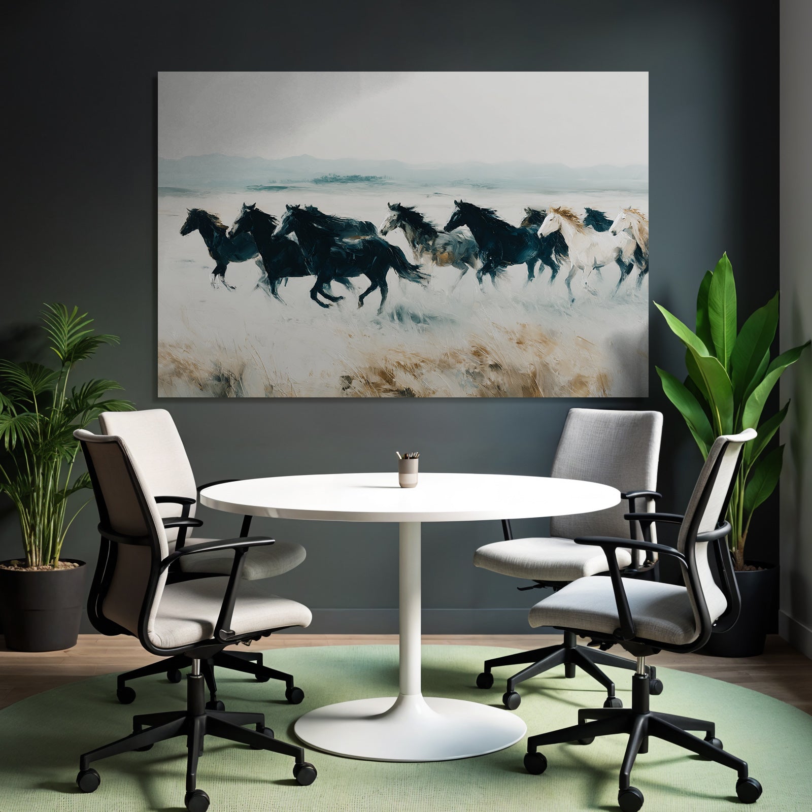 Group of horses running blurred landscape artwork