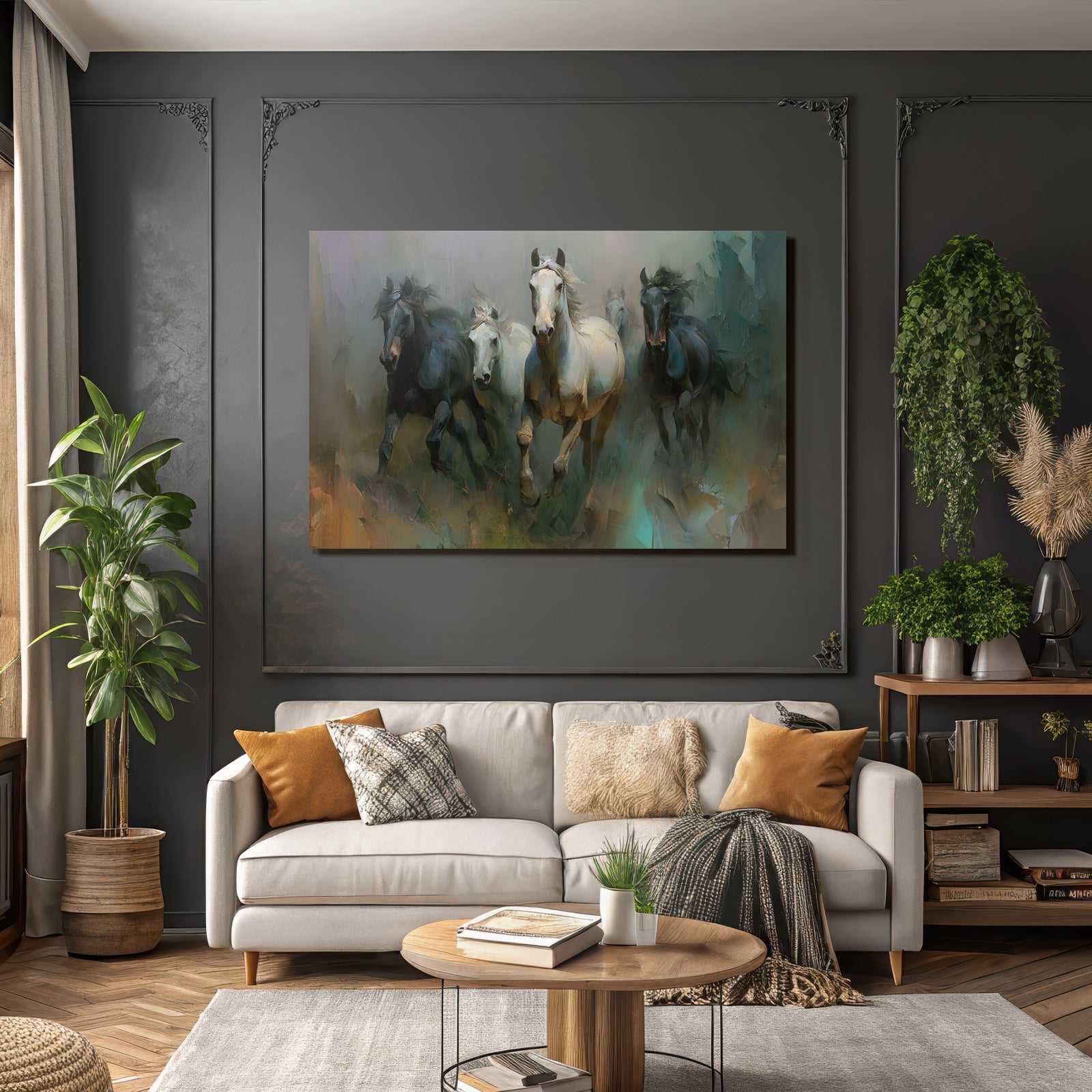 Group of horses in artistic style