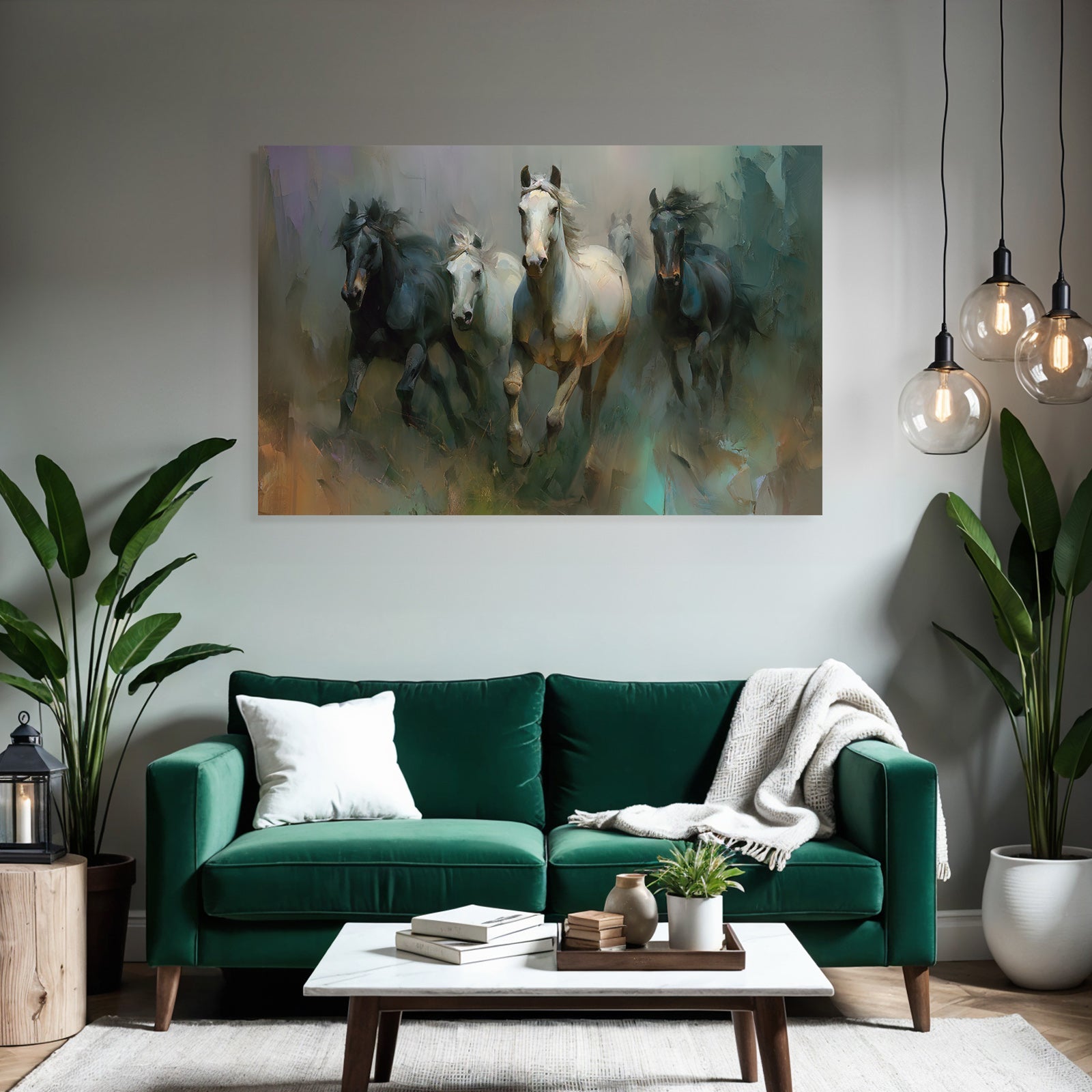 Group of horses in artistic style