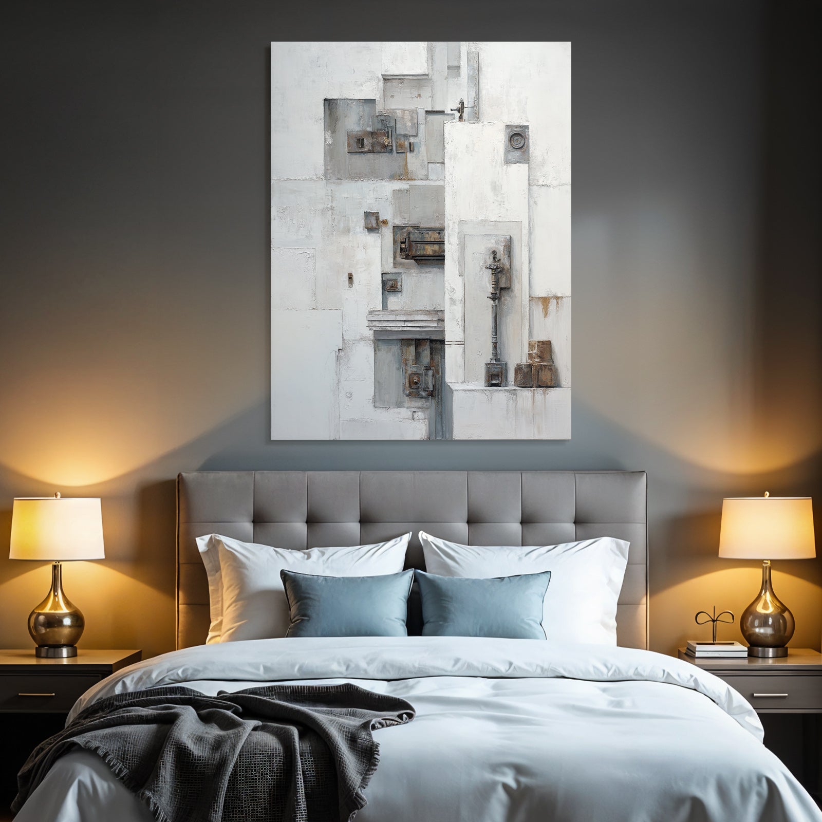Abstract Art White Grey Metal Textures