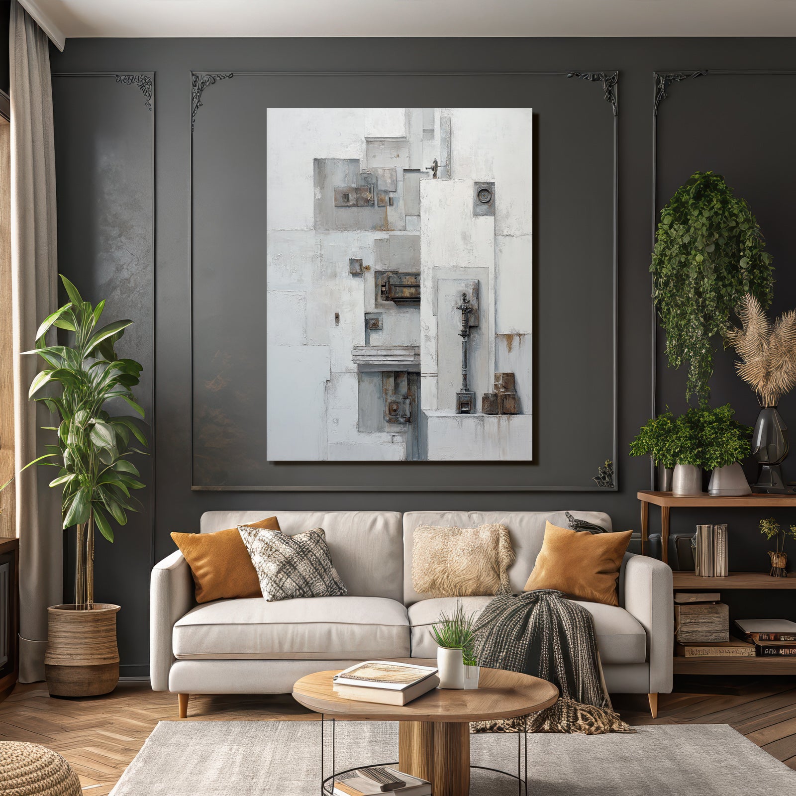Abstract Art White Grey Metal Textures