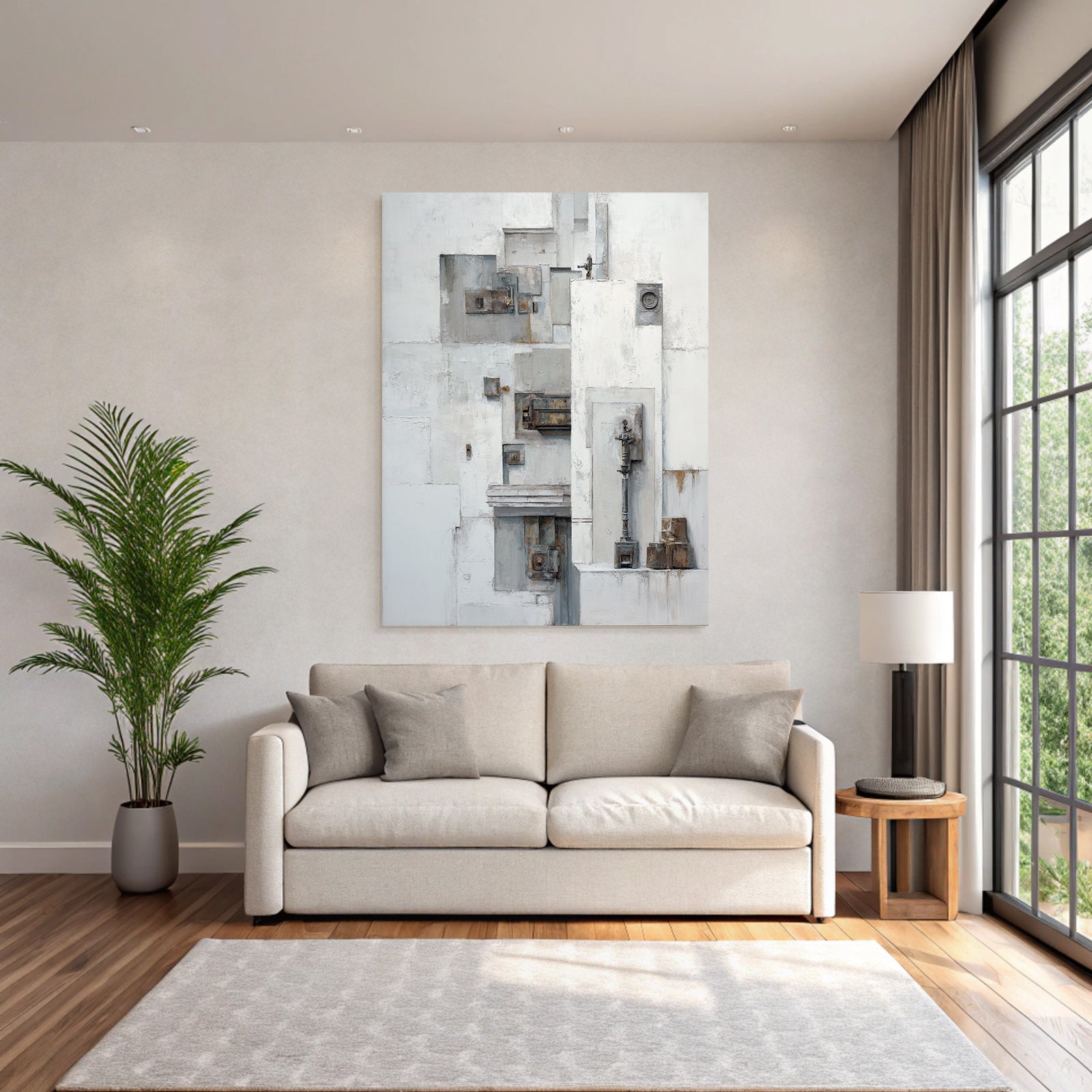 Abstract Art White Grey Metal Textures