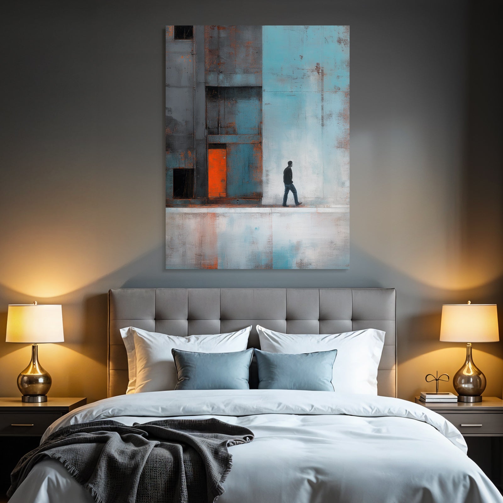 Einsame Figur Wand Orange Zeichnung