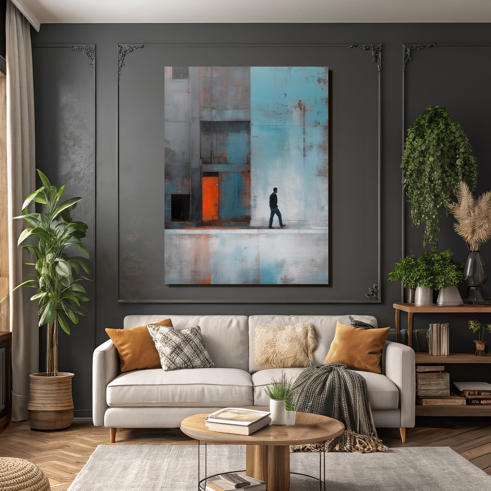 Einsame Figur Wand Orange Zeichnung