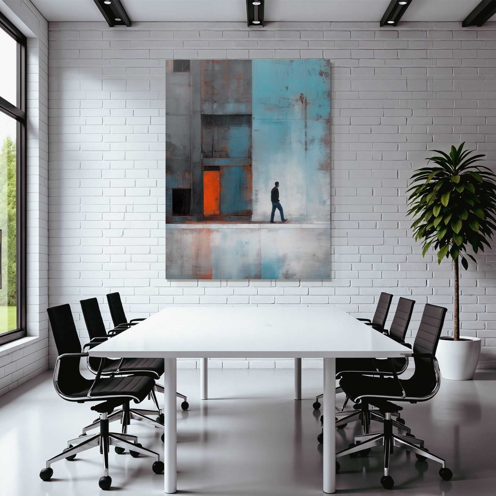 Einsame Figur Wand Orange Zeichnung