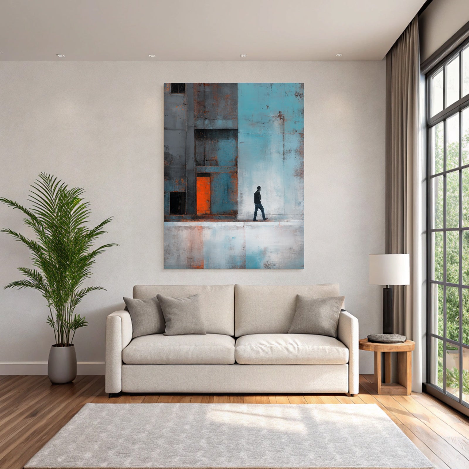 Einsame Figur Wand Orange Zeichnung