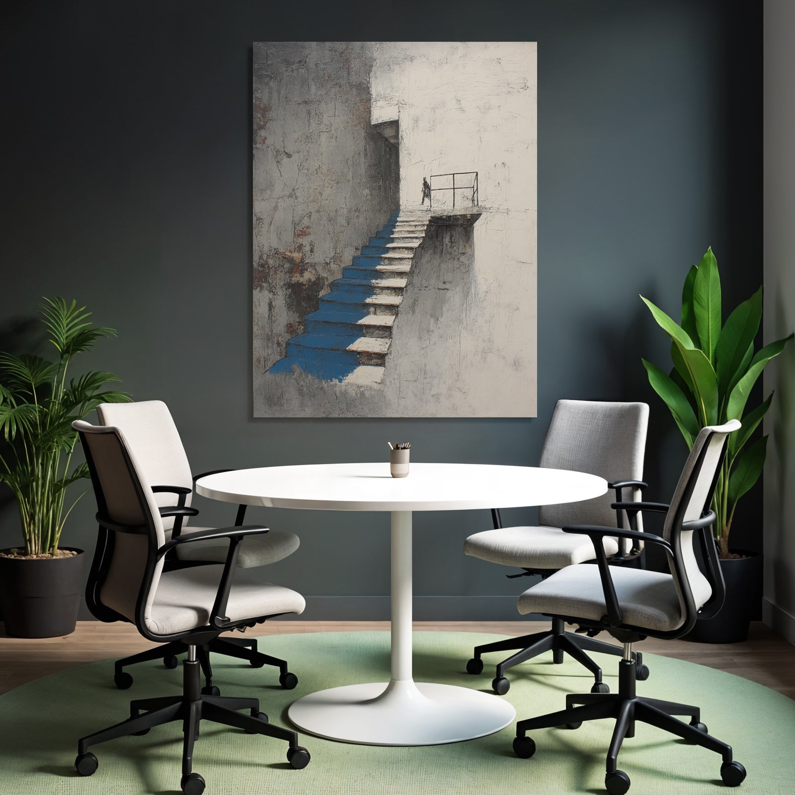 Minimalistische Architektur Treppe Figur Blau Weiss Grau