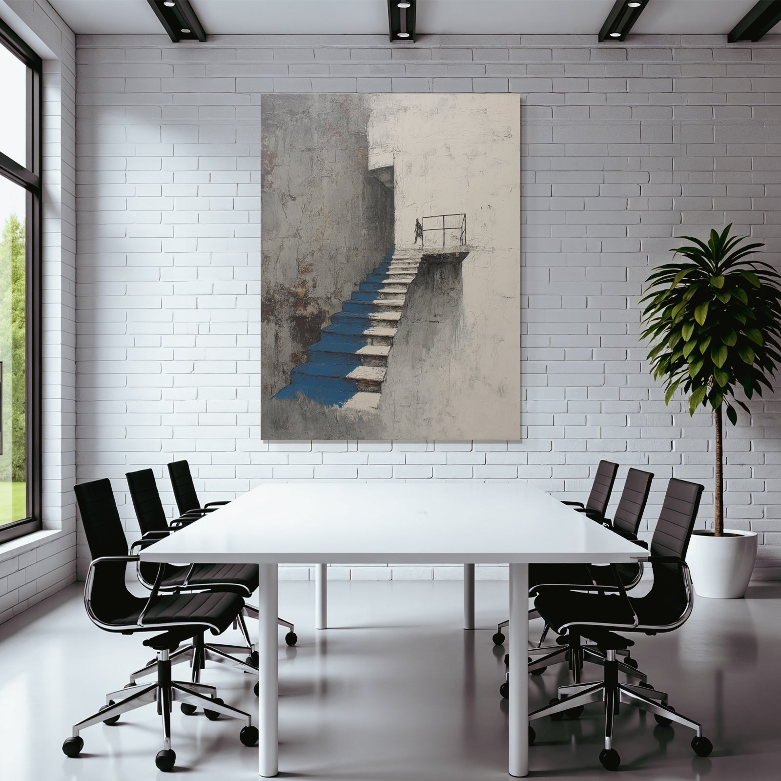 Minimalistische Architektur Treppe Figur Blau Weiss Grau