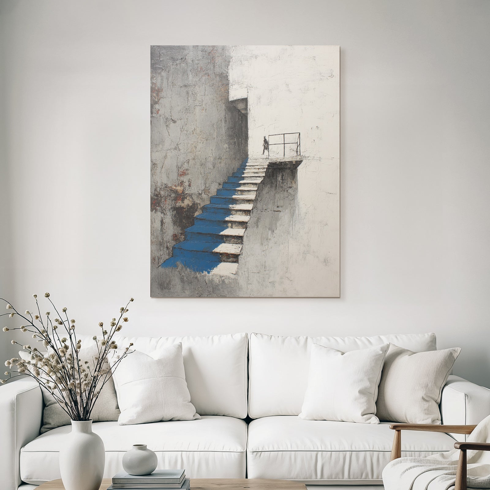 Minimalistische Architektur Treppe Figur Blau Weiss Grau