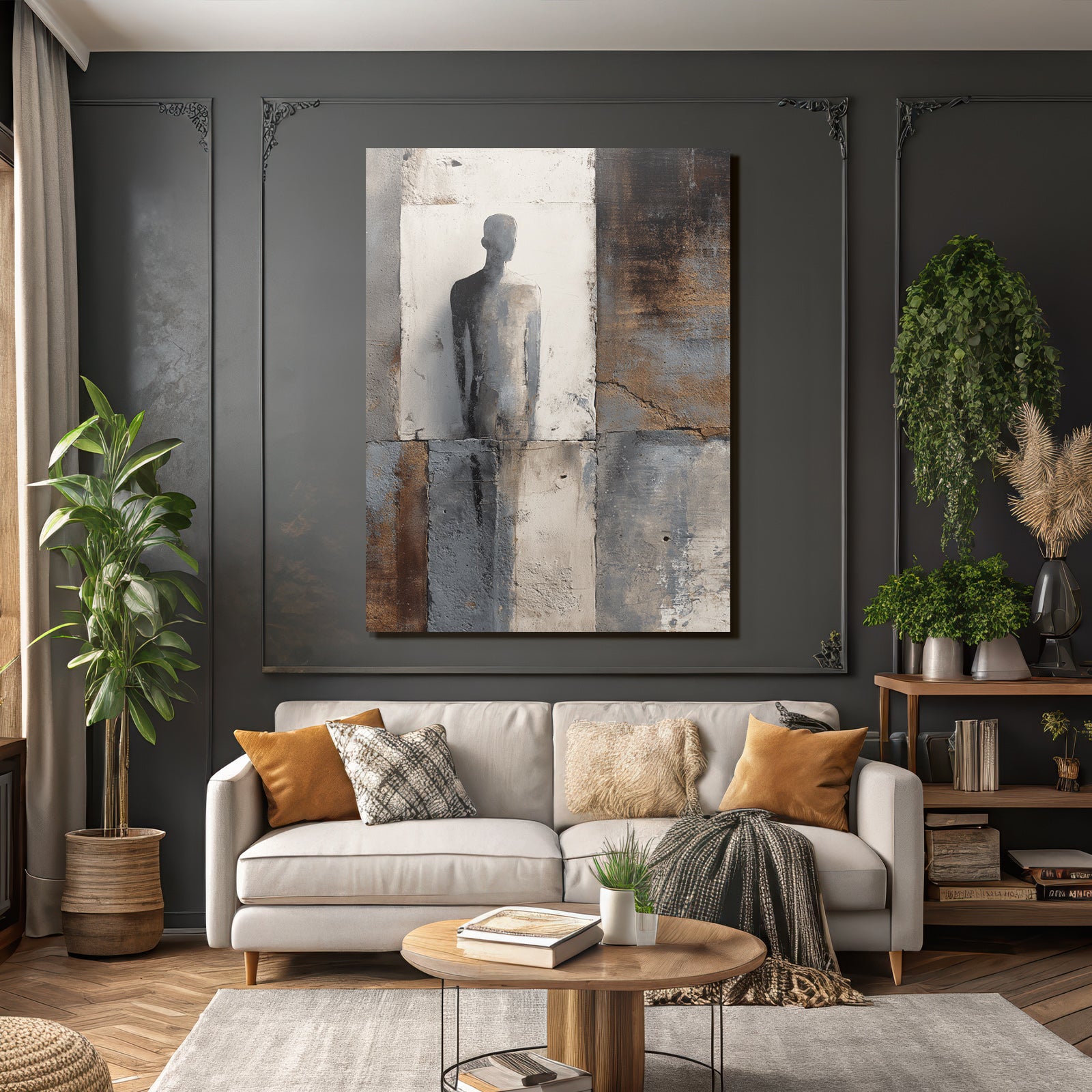 Silhouette Auf Wand Mit Farben Und Strukturen