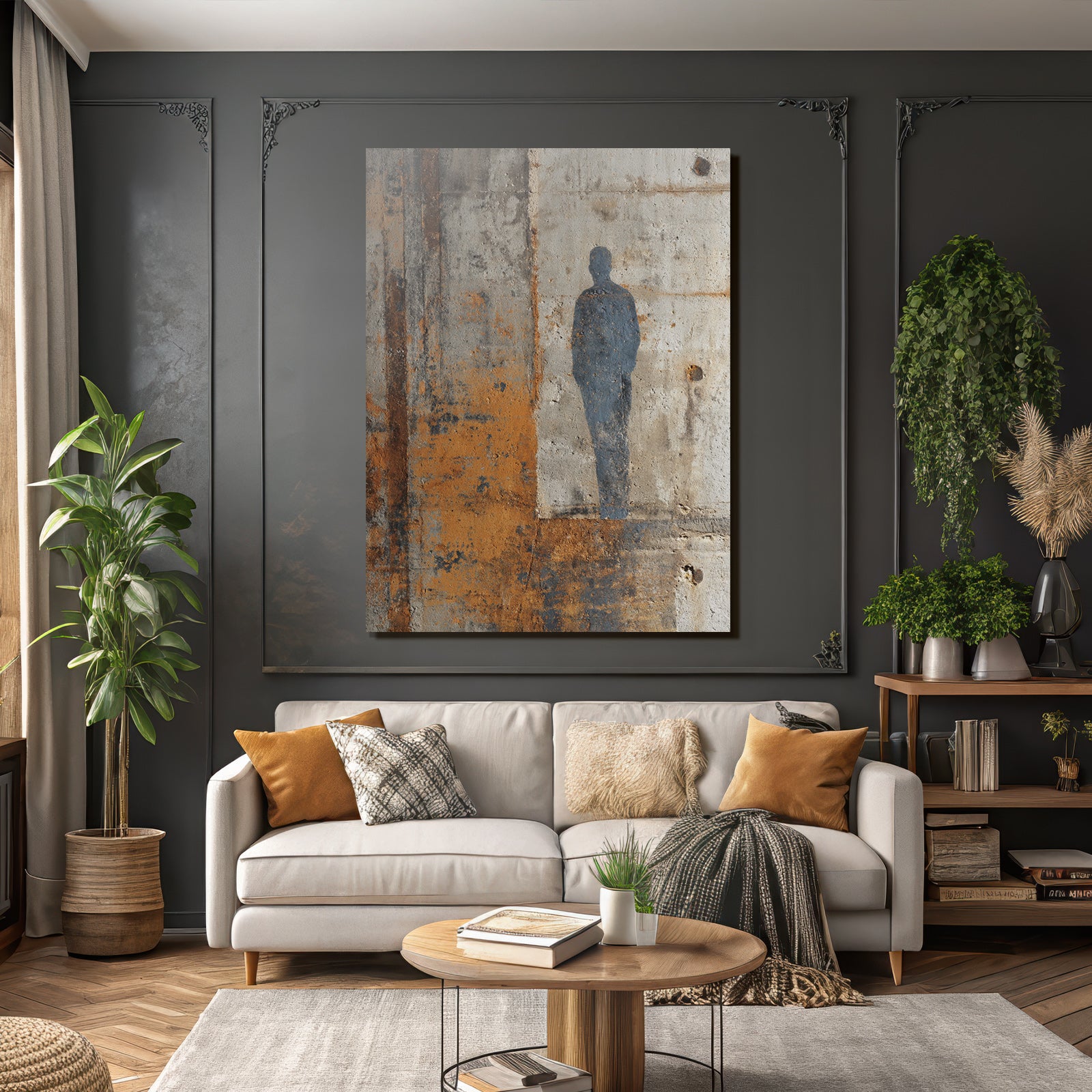 Silhouette Einer Person Auf Texturiertem Beton Hintergrund