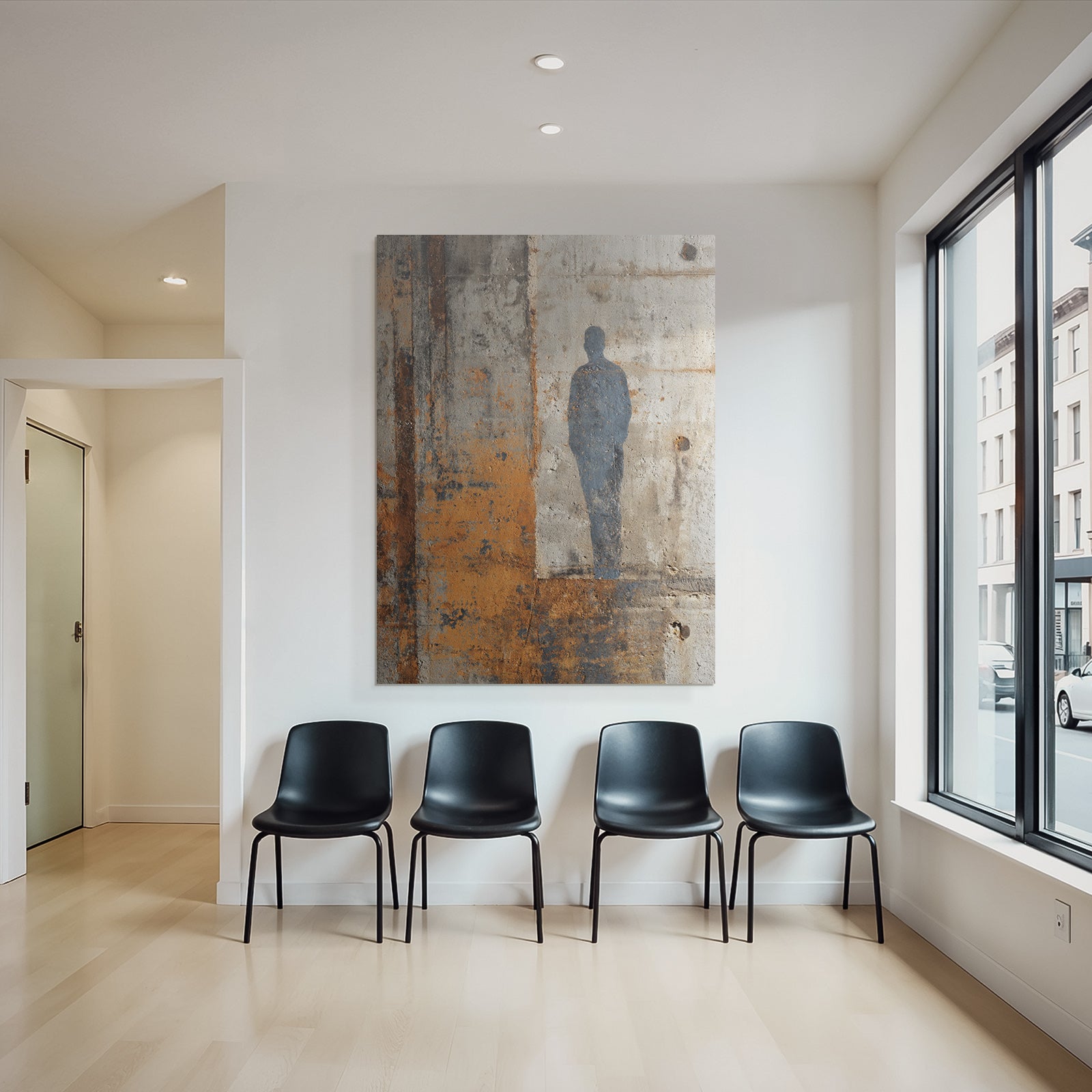 Silhouette Einer Person Auf Texturiertem Beton Hintergrund