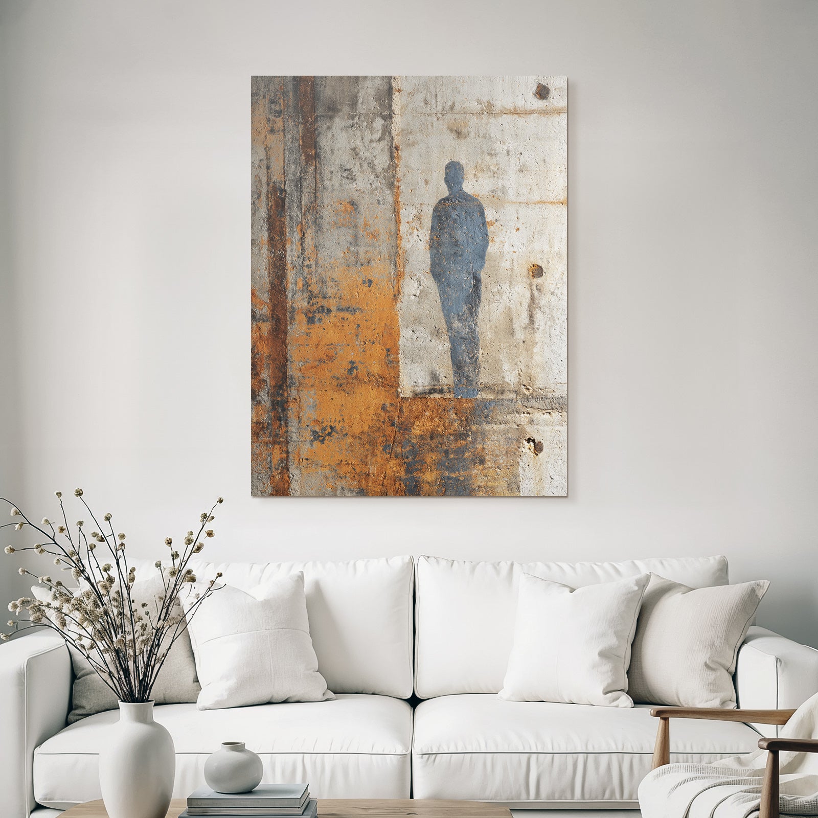 Silhouette Einer Person Auf Texturiertem Beton Hintergrund