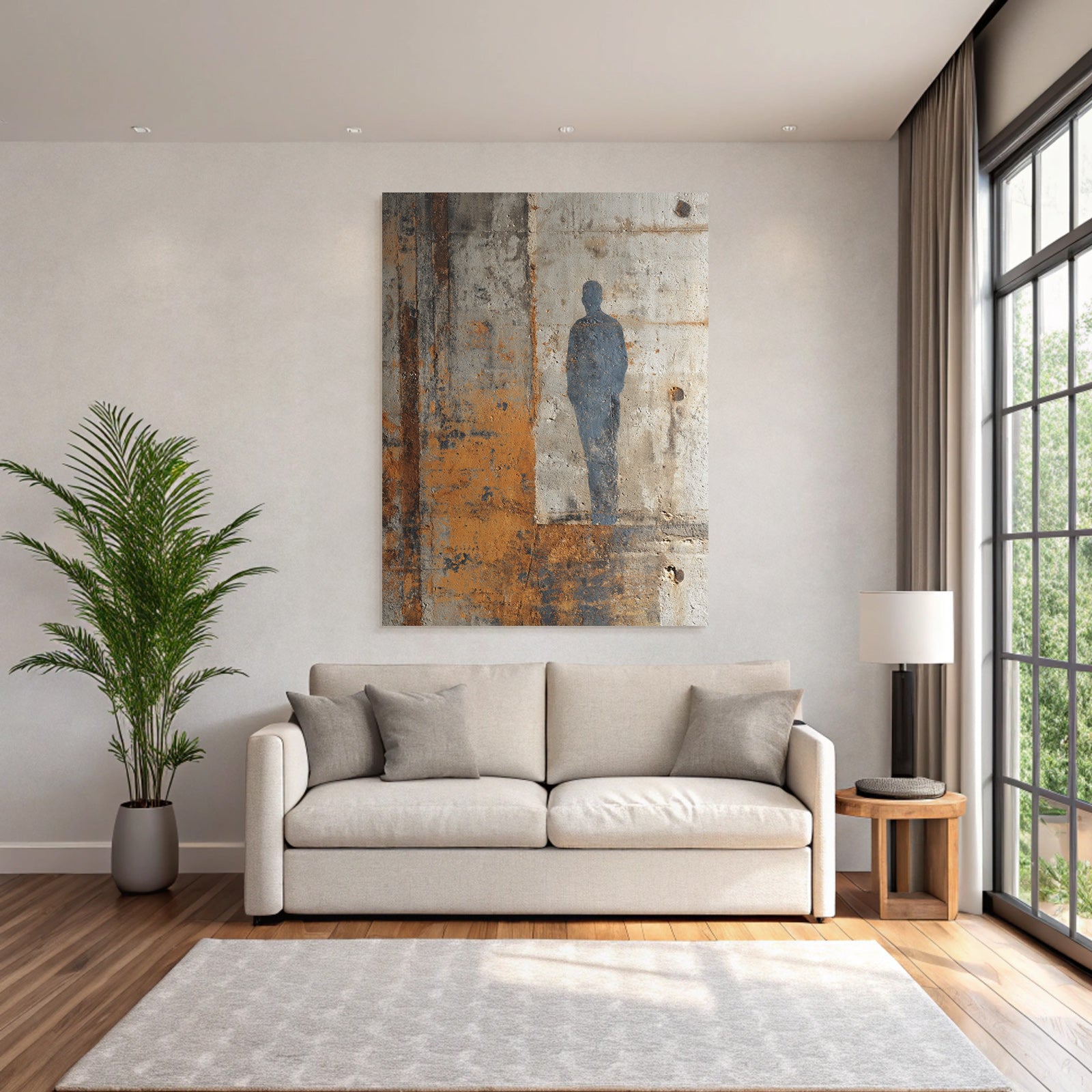 Silhouette Einer Person Auf Texturiertem Beton Hintergrund